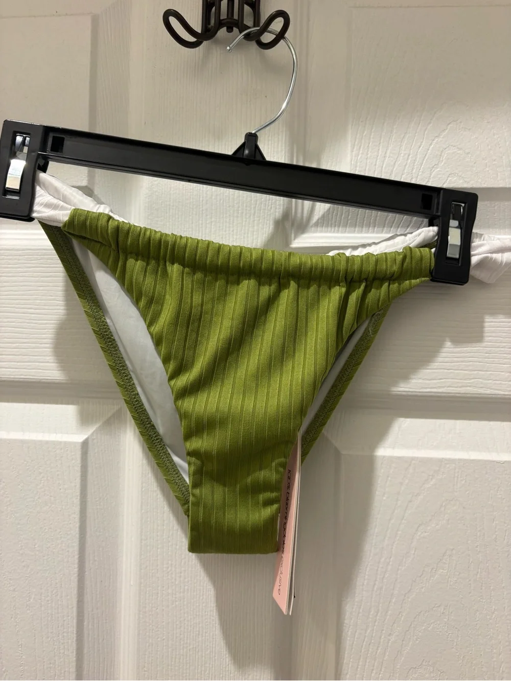 NWT Aqua Swim Ribbed Bikini Bottom Greek Olive Size S High Cut Cheeky Retail $48